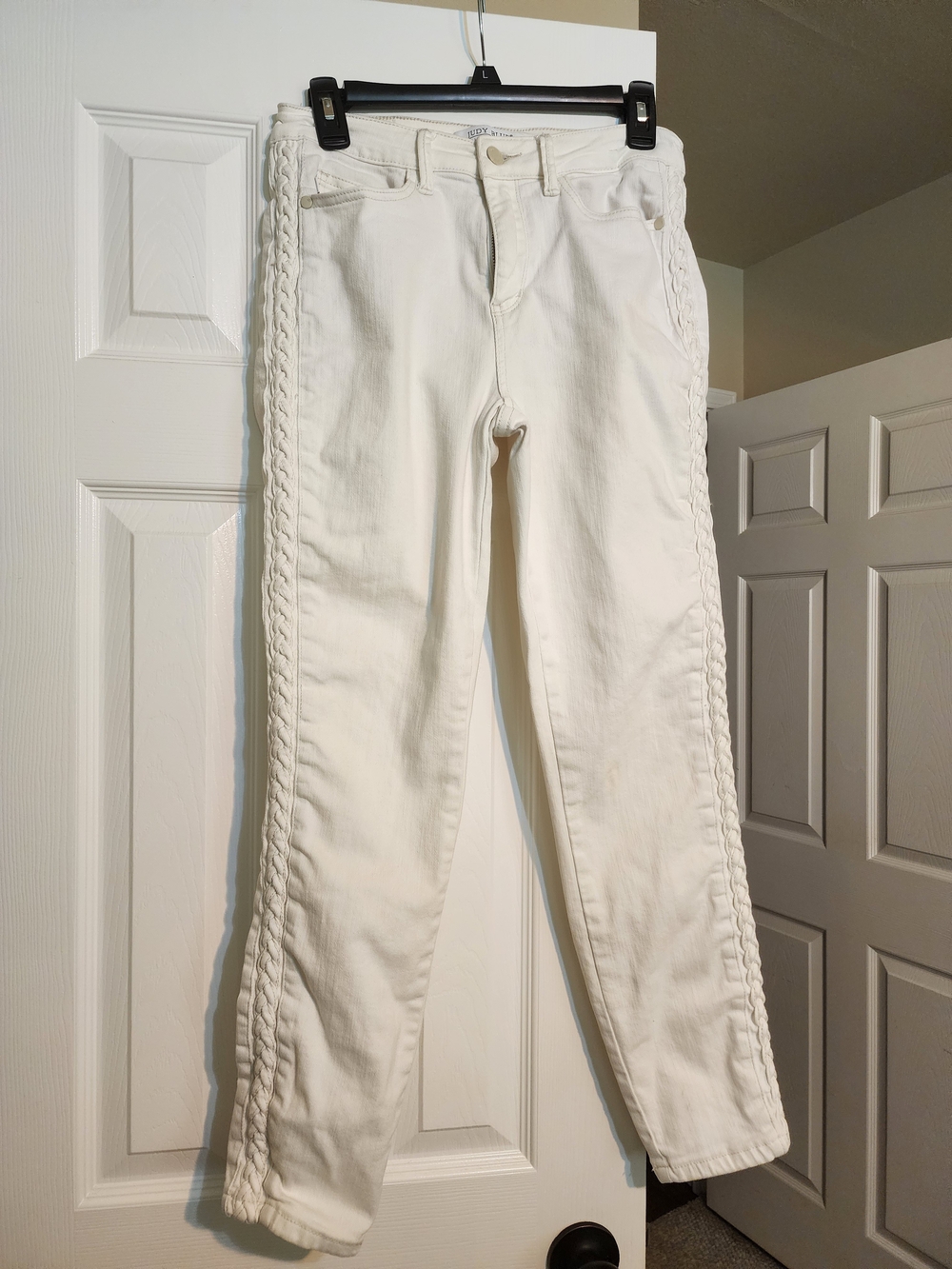 Judy Blue Cream Straight Leg Jeans with Side Braid Detail